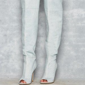 Mistress Rocks "Peepshow" Denim Thigh High Boots